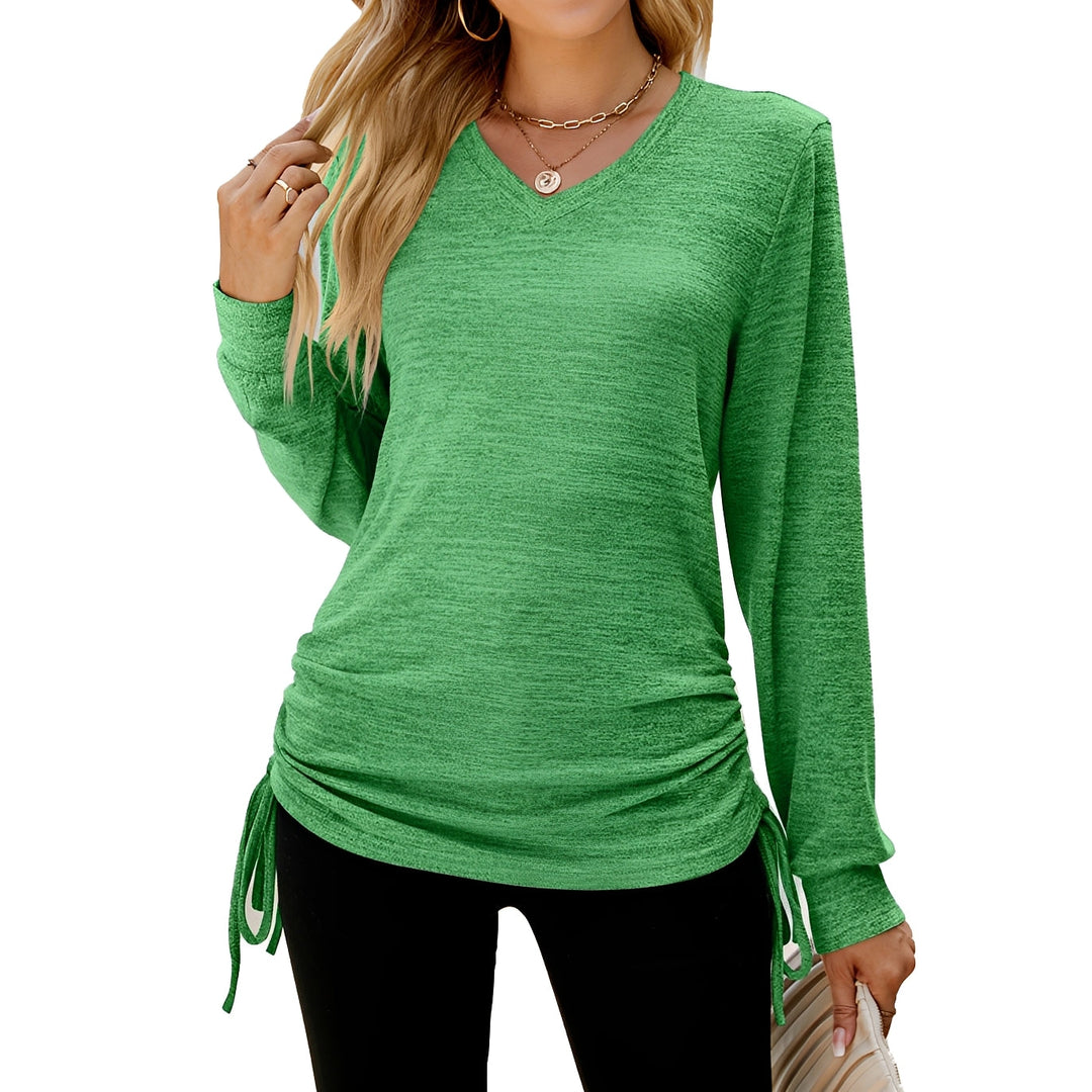 Top feminino gola V versátil, ideal para roupa de trabalho ou look casual de verão. Elegante e moderno.