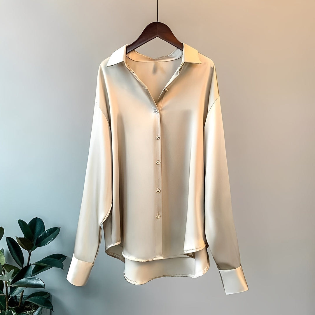 Camisa formal feminina elegante de manga longa para escritório, perfeita para looks profissionais e versáteis em cores sólidas.