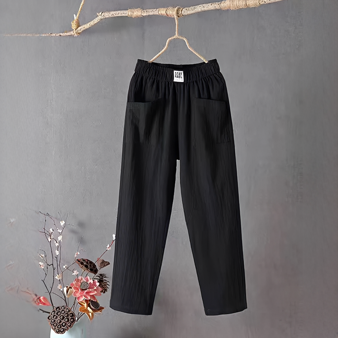 Calças femininas Sienna: calça casual solta e versátil, perfeita para o conforto no verão e viagens.