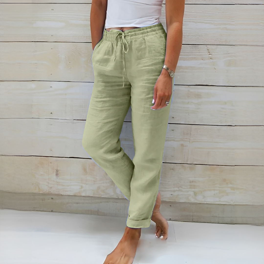 Calças femininas confortáveis de corte relaxado, perfeitas para o dia a dia e um look casual.