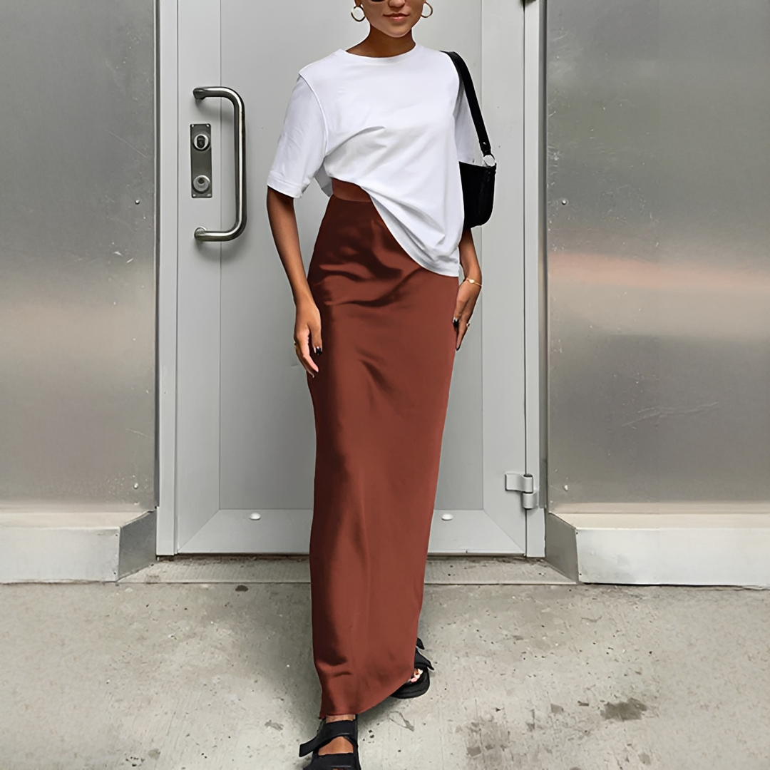 Saia utilitária maxi feminina. Perfeita para looks casuais e elegantes de verão e outono. Moda versátil diária.