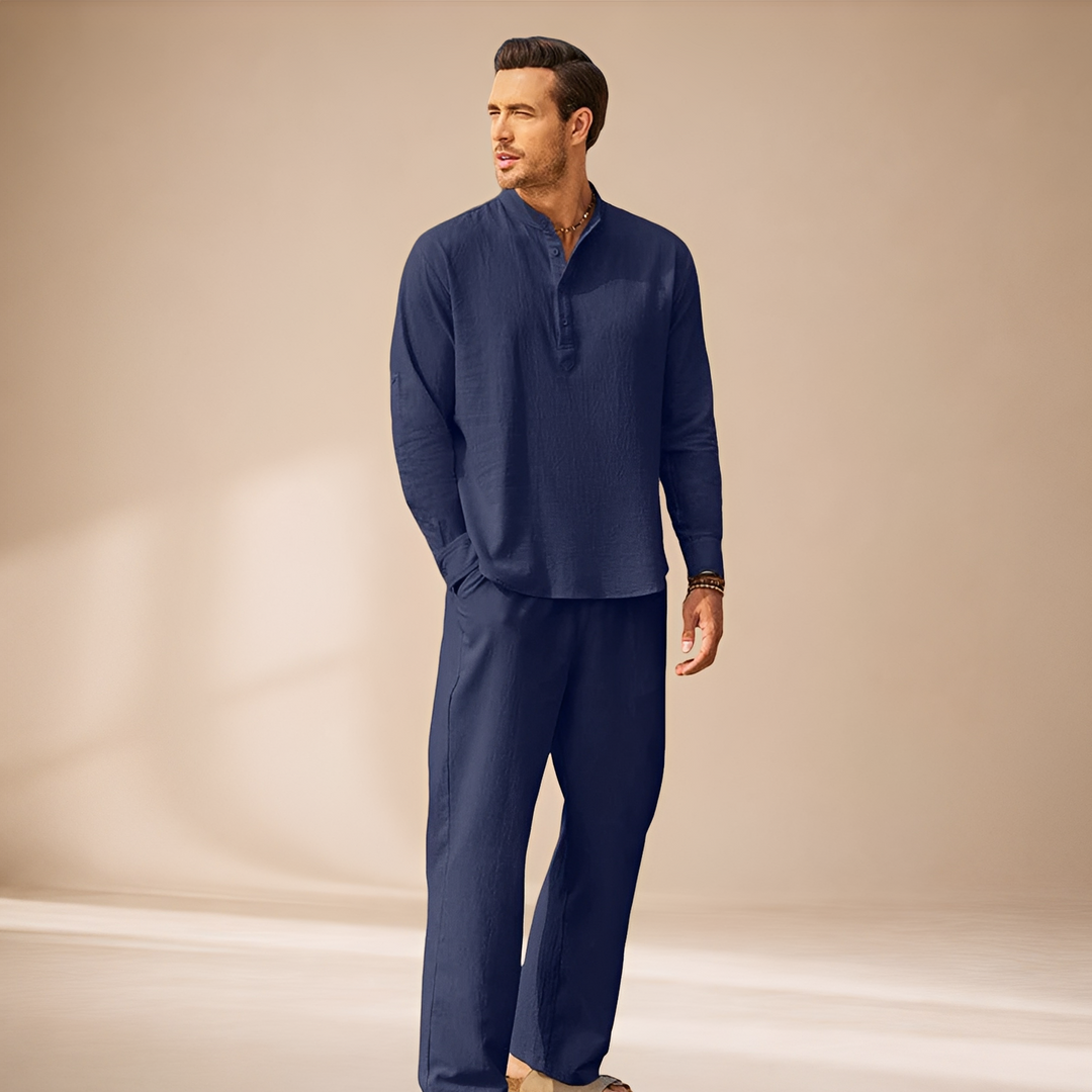 Conjunto relaxado masculino de manga longa. Roupa casual e confortável, perfeita para o visual dia a dia.
