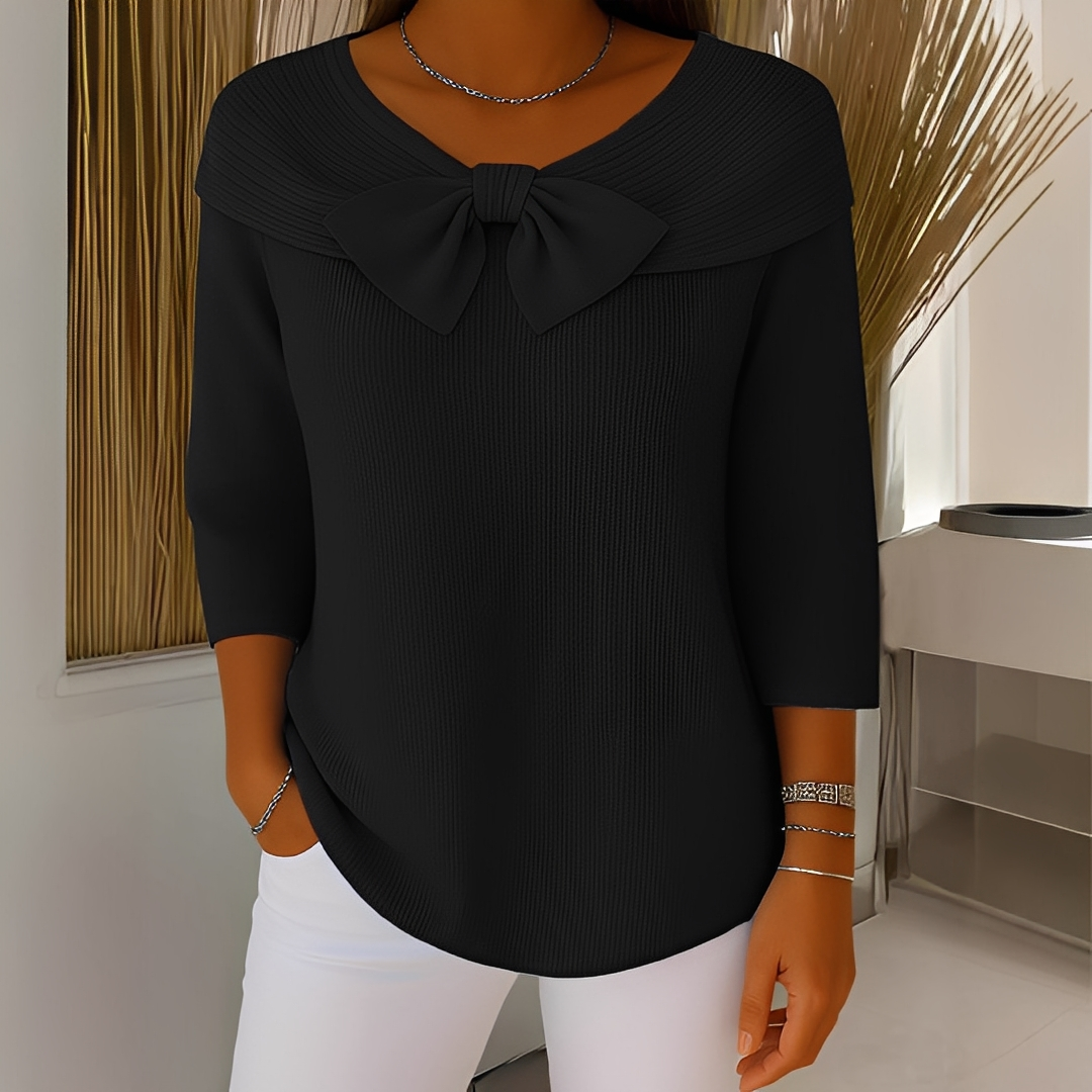 Blusa elegante Anina com laço, manga 3/4. Camisola feminina chic para uso casual ou eventos de primavera/verão.