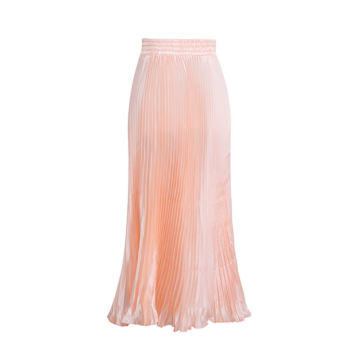 Saia midi plissada feminina, peça moderna e versátil para um estilo casual chic.