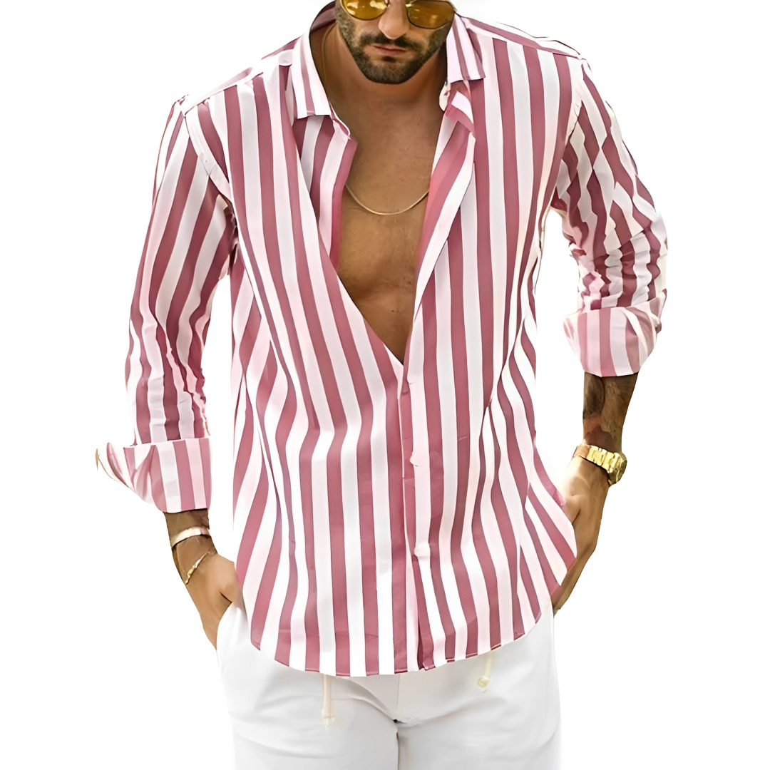 Camisa masculina listrada para verão, estilo casual e confortável. Peça versátil e elegante para moda.