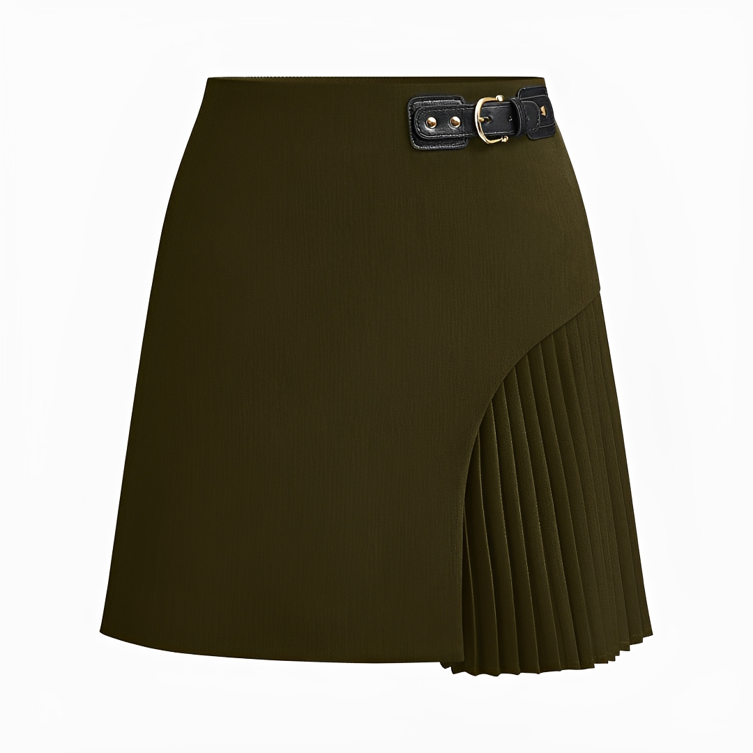 Saia plissada feminina com cinto, estilo chique e versátil. Ideal para looks de verão e inverno na moda feminina.