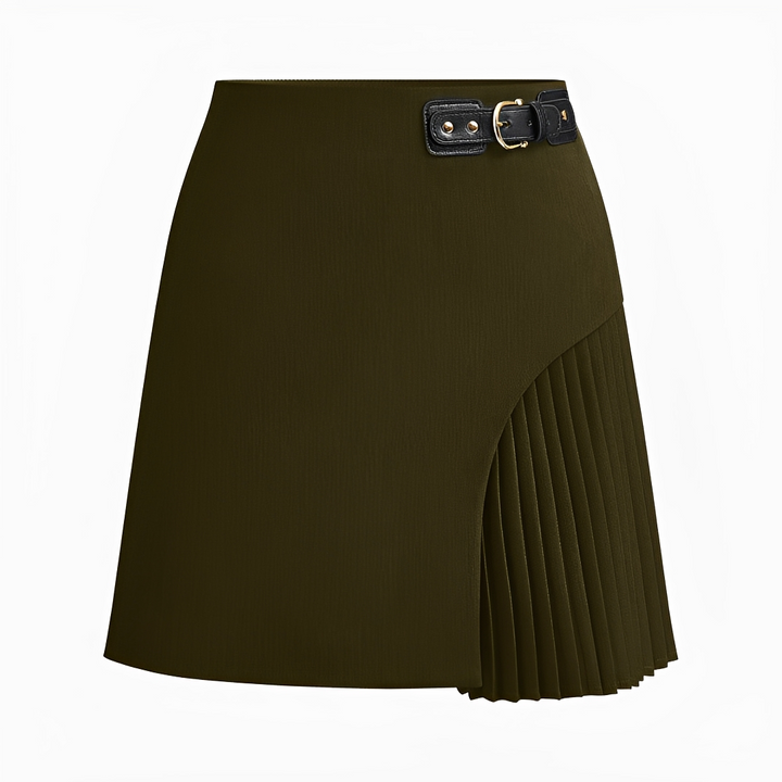 Saia plissada feminina com cinto, estilo chique e versátil. Ideal para looks de verão e inverno na moda feminina.