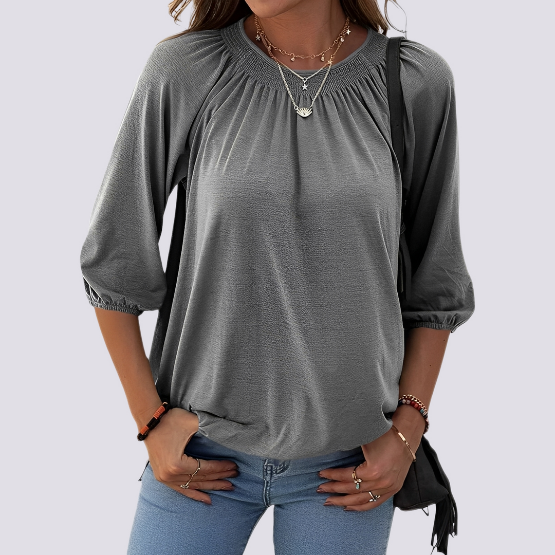 Confortável blusa feminina casual com decote redondo, perfeita para a moda diária e o verão.