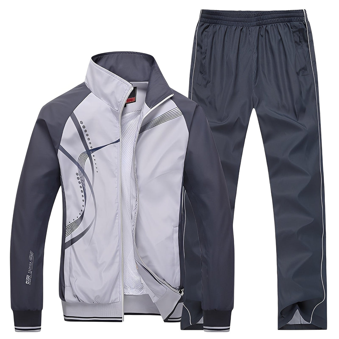 Roupa casual masculina: conjunto de jaqueta e calça ideal para um visual moderno e descontraído.