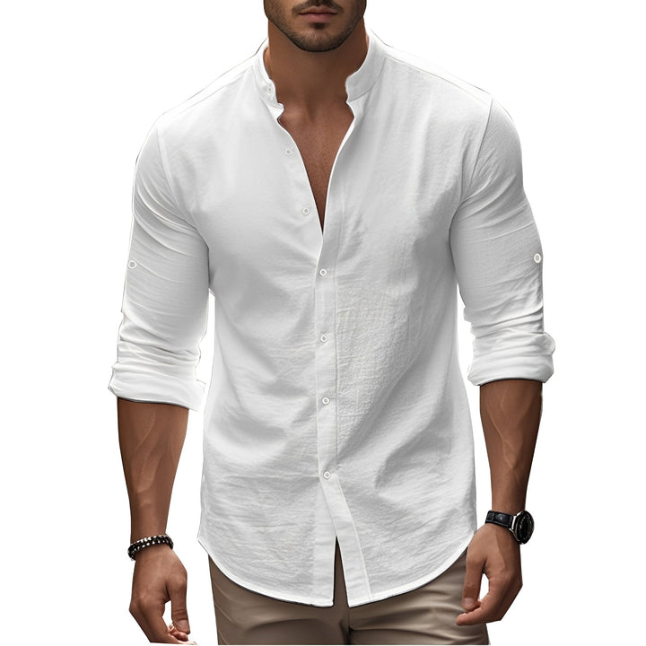 Camisa masculina ajustada slim fit, manga comprida, ideal para um visual social casual moderno.