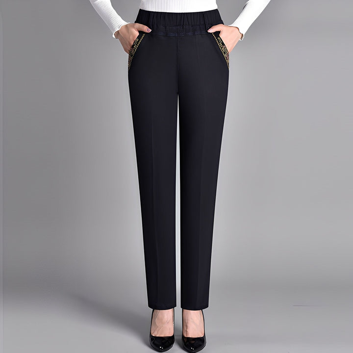 Calça feminina versátil com cintura elástica. Básica, confortável e perna reta para um look casual de verão/inverno.