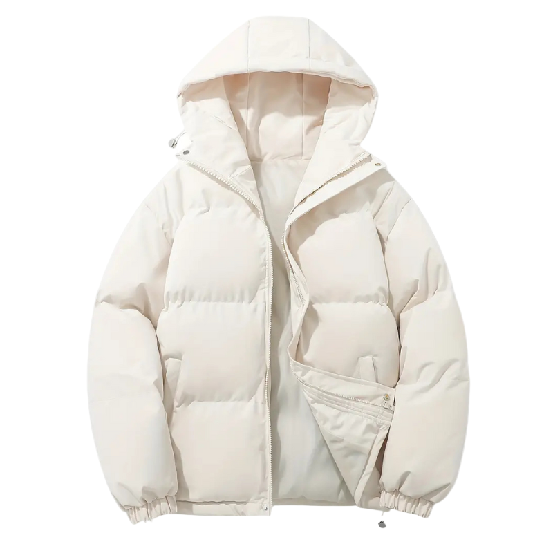 Close-up da textura acolchoada da jaqueta puffer masculina Lennard. Casaco de inverno estiloso.