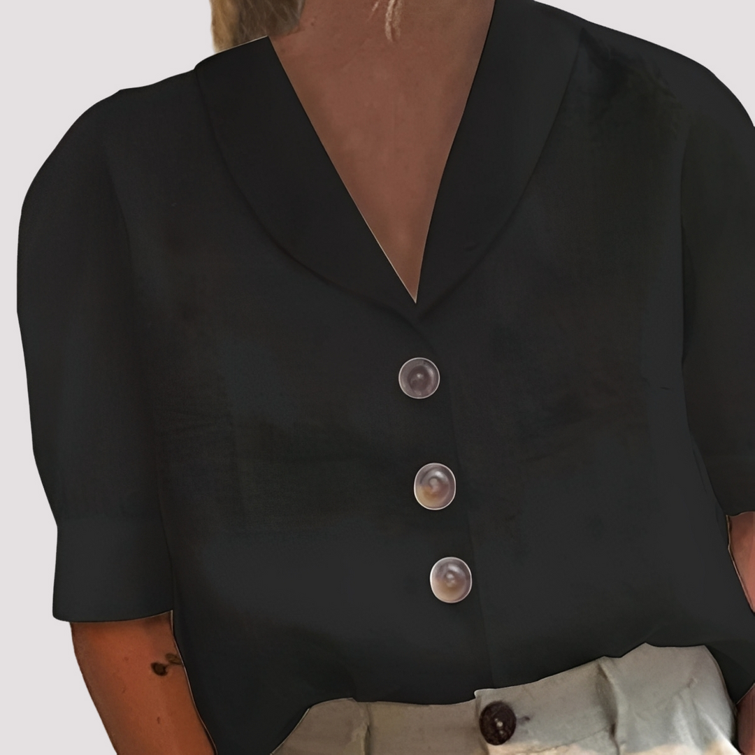 Blusa feminina estilosa com decote em V, moda feminina perfeita para o verão e casual.