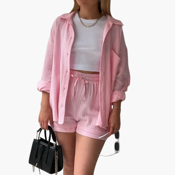 Roupa feminina Aurélie: conjunto de verão duas peças, confortável, estiloso e muito chique.
