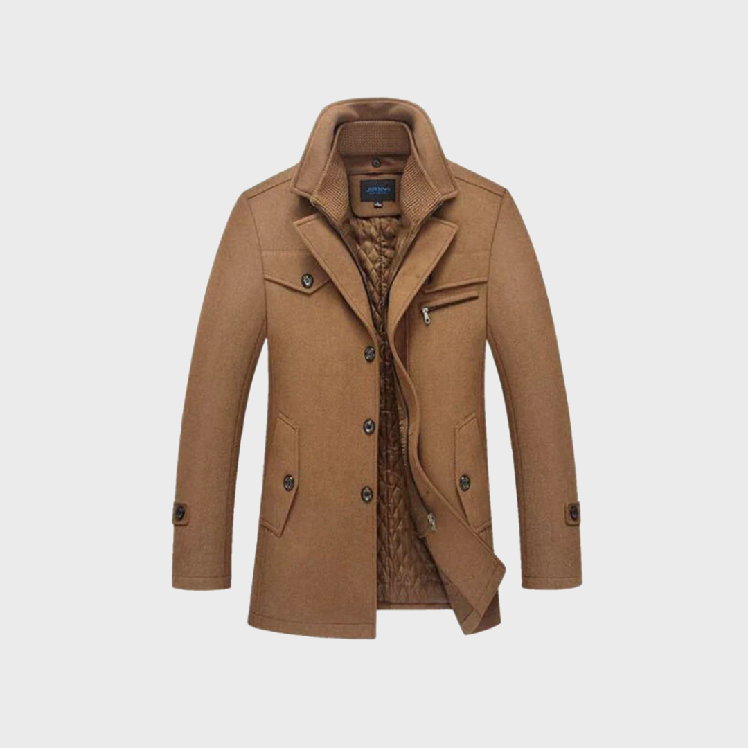 Agasalho masculino peacoat de lã, perfeito para manter o estilo e o calor em dias frios de inverno.