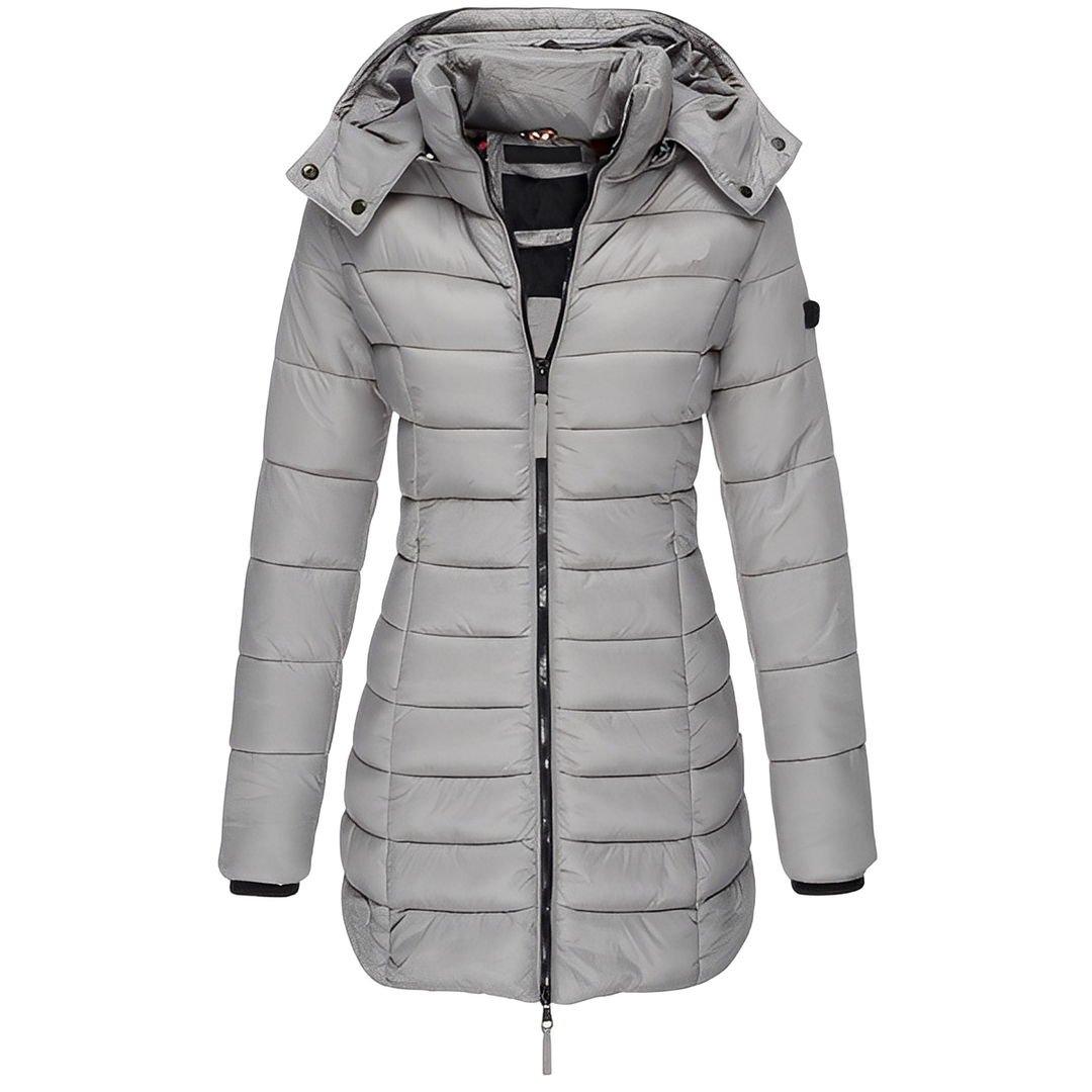 Casaco de inverno feminino acolchoado. Peça elegante de moda, oferece conforto e proteção contra o frio.