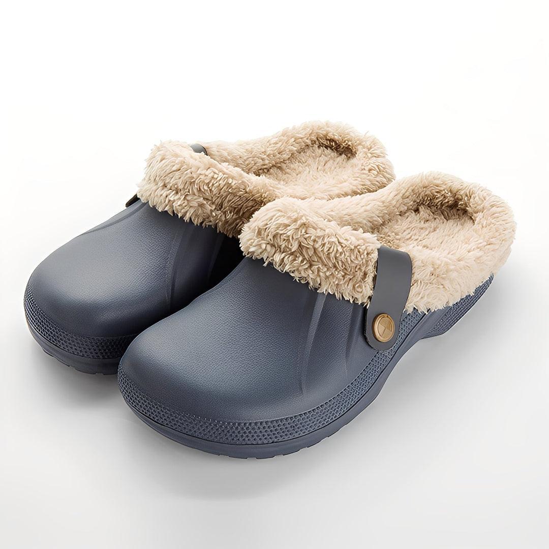 Sapatilhas clogs femininas Melba, quentes e macias para inverno, garantindo conforto e proteção.