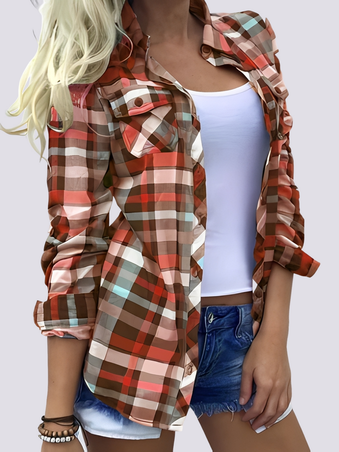Camisa feminina vibrante e confortável de manga longa, ideal para o verão e looks modernos.