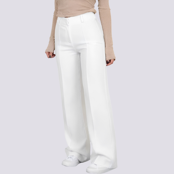 Calças femininas casuais de cintura alta, confortáveis para uso diário, estilo versátil e elegante.