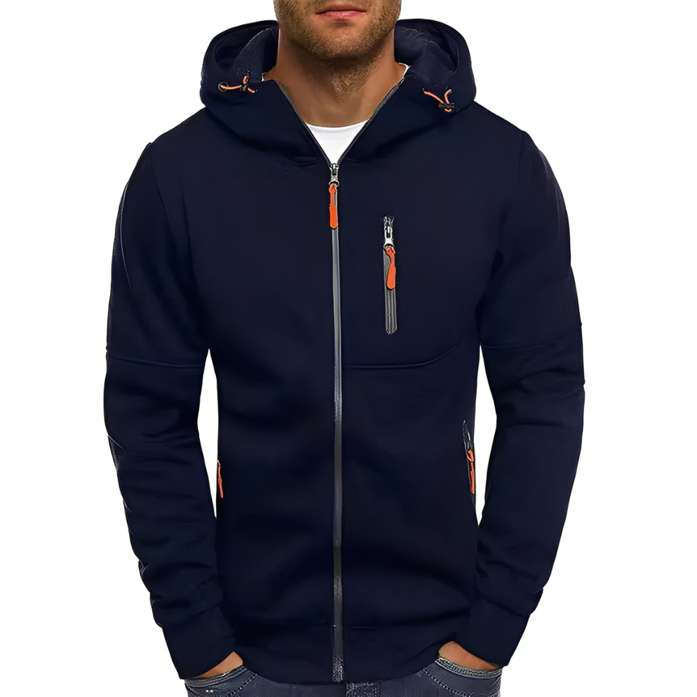 Casaco masculino com capuz, peça curinga para moda masculina. Confortável, versátil e com estilo moderno o ano todo.