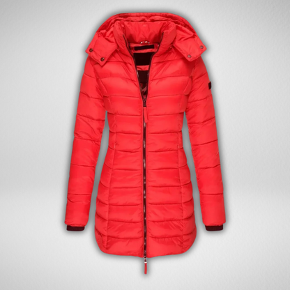 Jaqueta de inverno feminina com acolchoamento premium, oferece máximo conforto e proteção contra o frio.