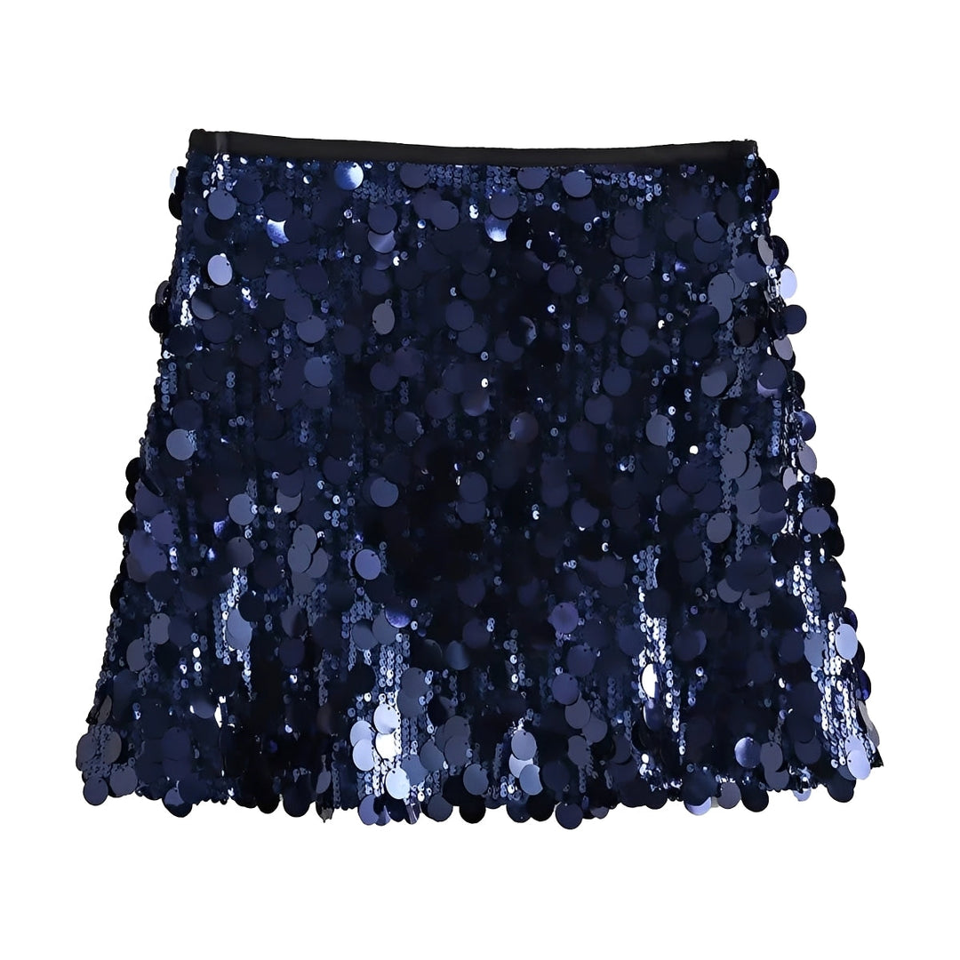Mini saia feminina com brilho de lantejoulas, peça chave da moda para um look de festa deslumbrante.