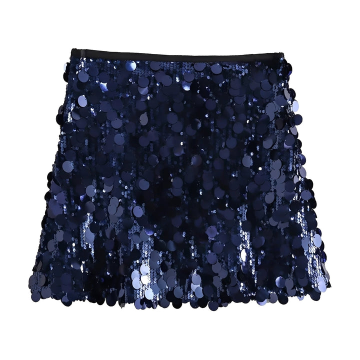 Mini saia feminina com brilho de lantejoulas, peça chave da moda para um look de festa deslumbrante.