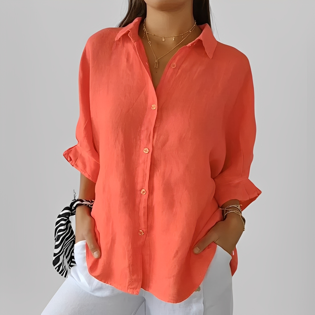 Blusa feminina elegante manga longa. Estilo clássico versátil para trabalho ou casual. Perfeita para outono e inverno.