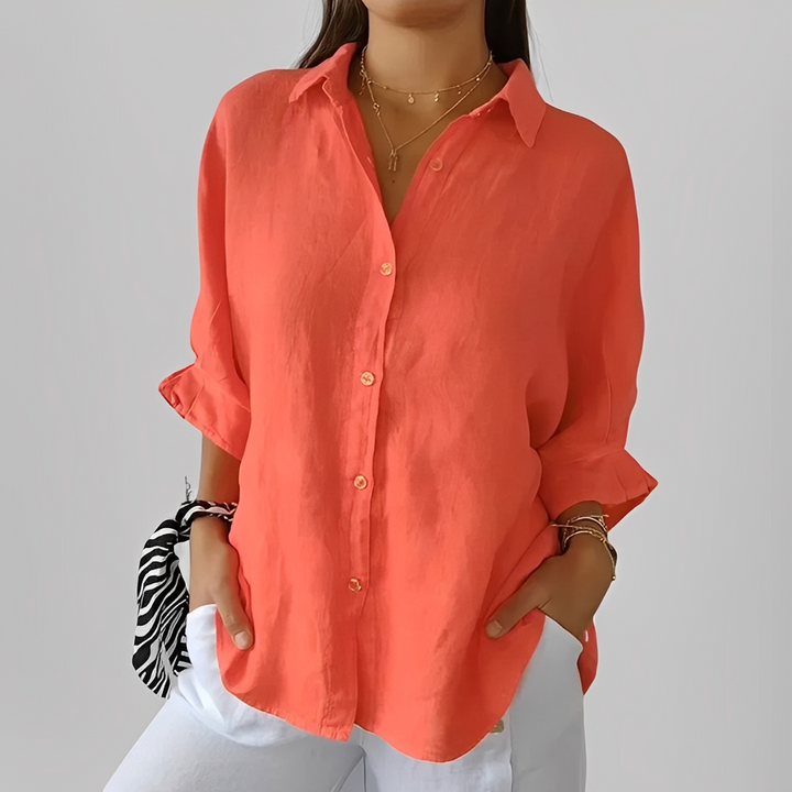 Blusa feminina elegante manga longa. Estilo clássico versátil para trabalho ou casual. Perfeita para outono e inverno.