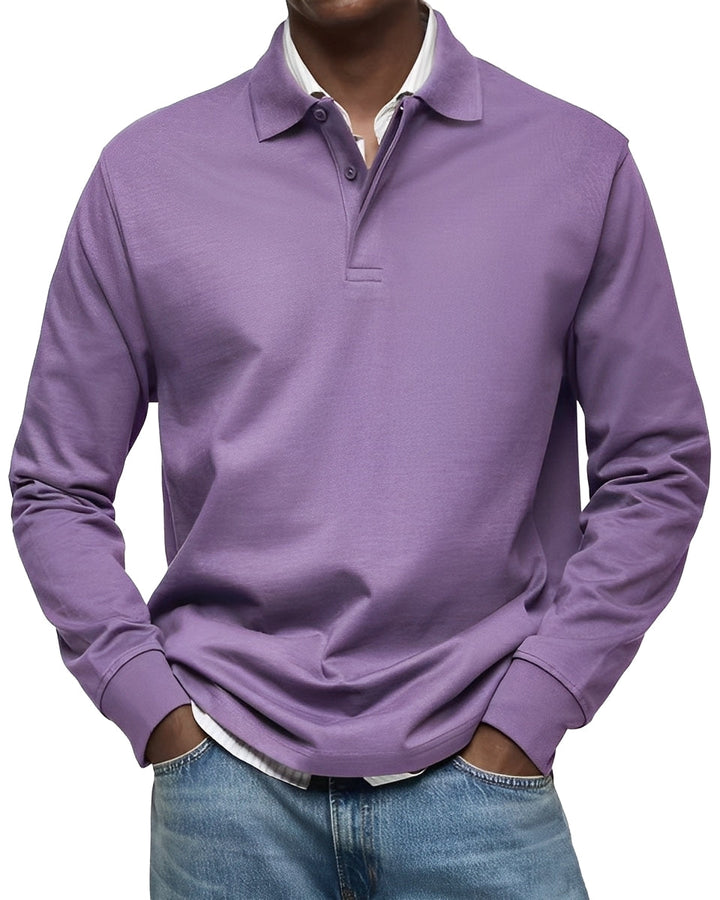 Camisa polo masculina Rowan manga longa, em cor clássica, destacando a elegância e moda masculina casual.