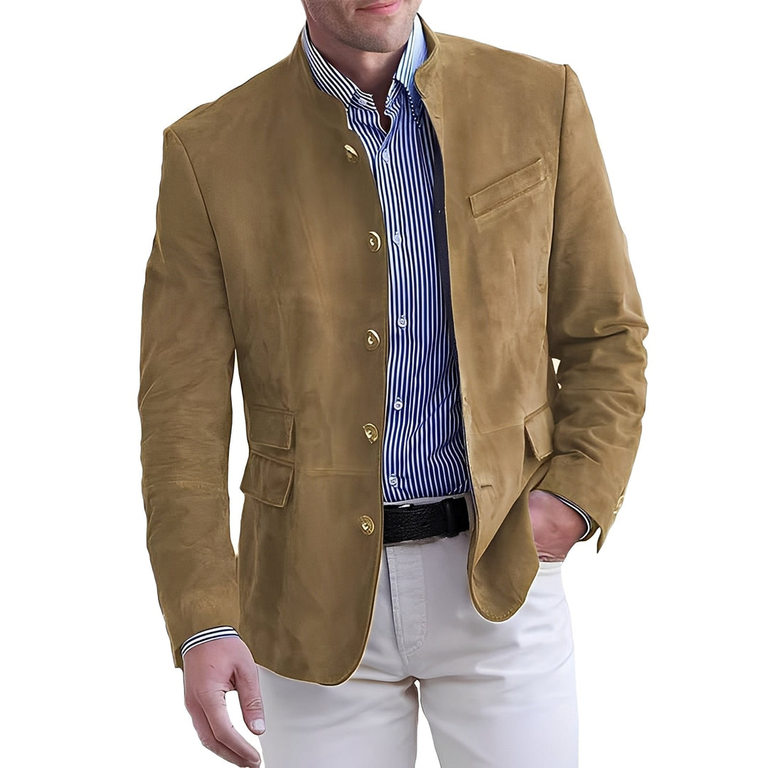 Jaqueta masculina clássica casual com botões frontais, estilo atemporal para moda homem.