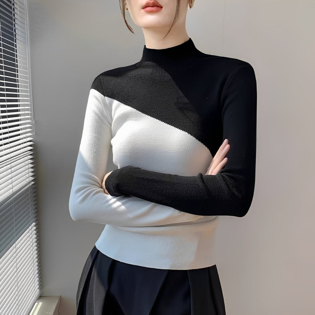 Top feminino manga longa confortável e versátil com patchwork, ideal para look casual e diário na moda outono.