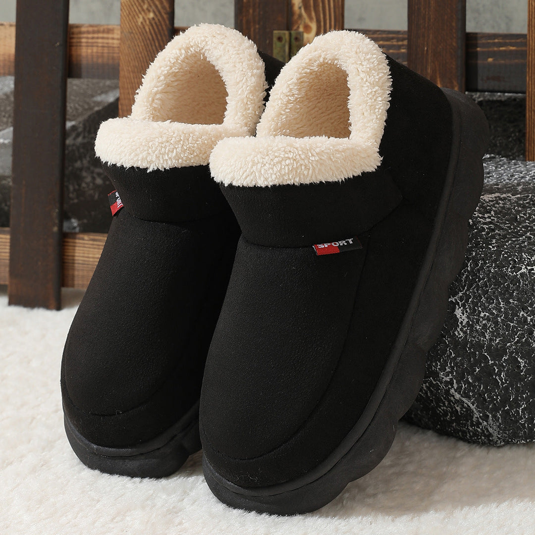 Tênis feminino para inverno, pelúcia macia e quente. Design elegante com plataforma para conforto casual.