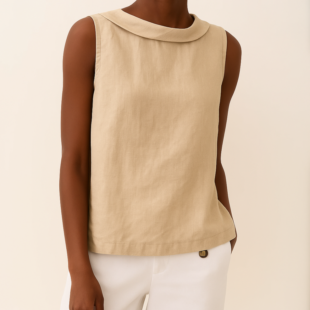 Blusa sem mangas com cores vibrantes, ideal para o verão. Estilo feminino leve e elegante para moda primavera.