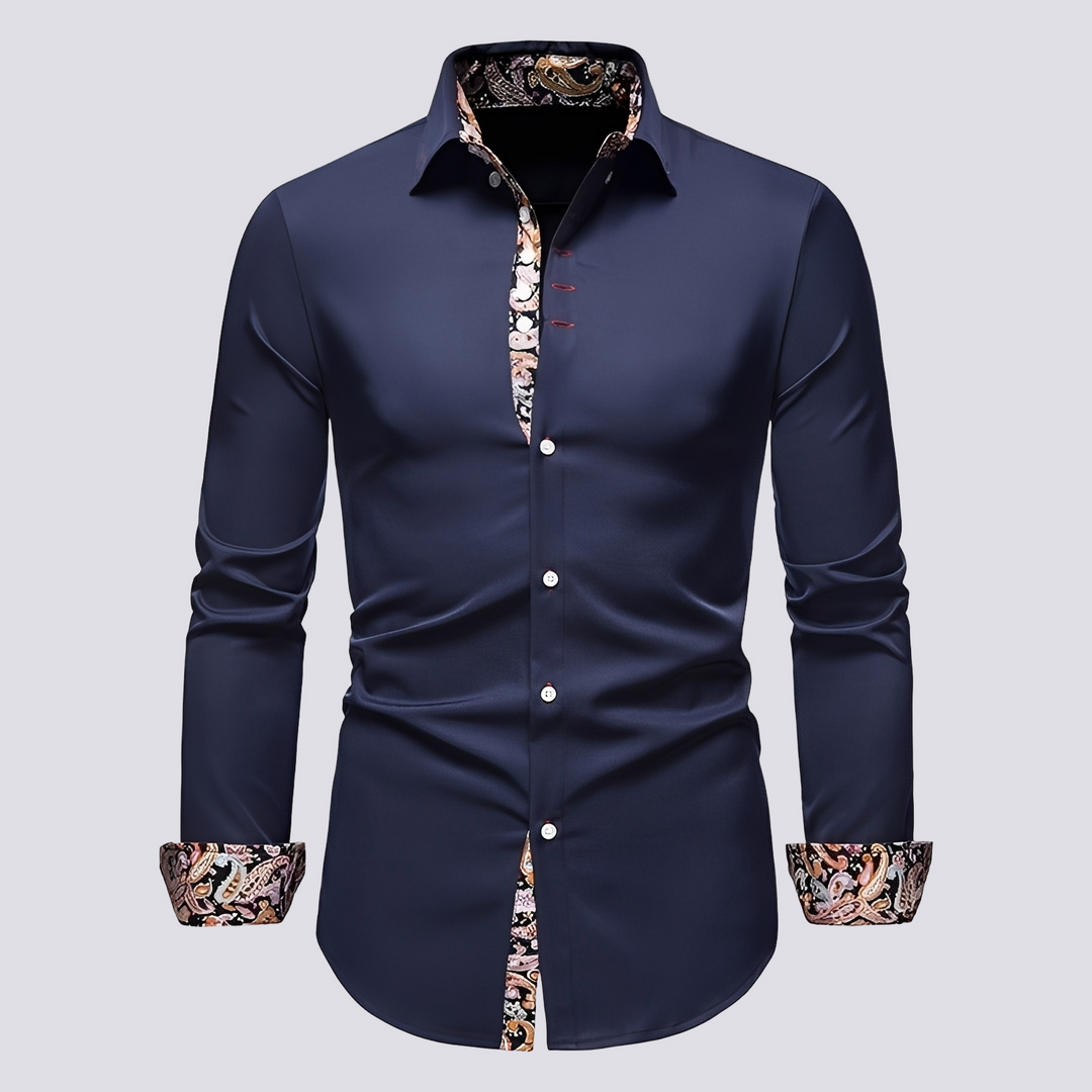 Camisa masculina de manga comprida versátil. Ideal para moda casual elegante e combinações modernas.