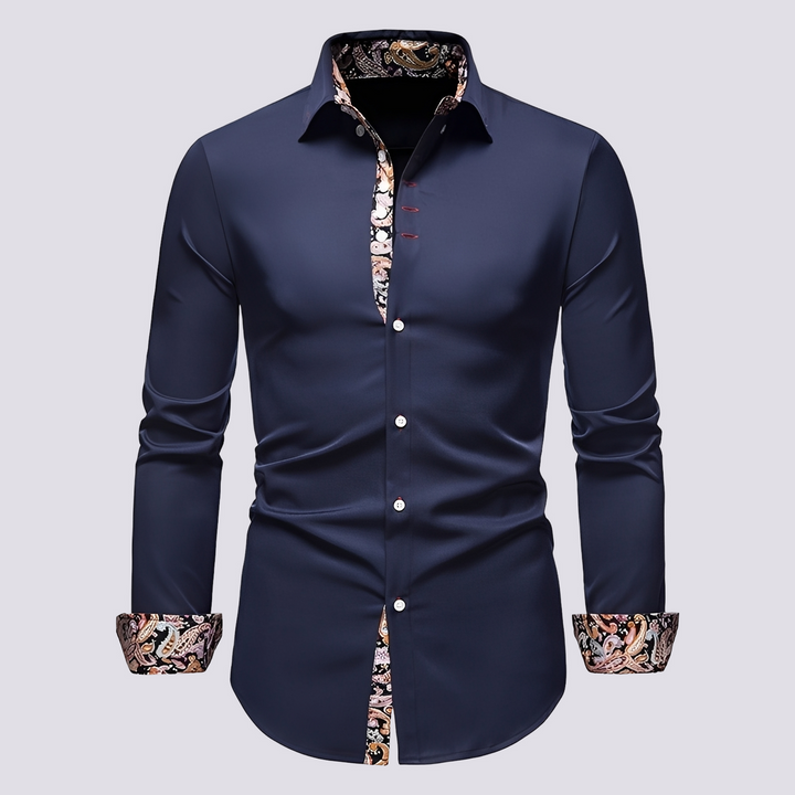 Camisa masculina de manga comprida versátil. Ideal para moda casual elegante e combinações modernas.