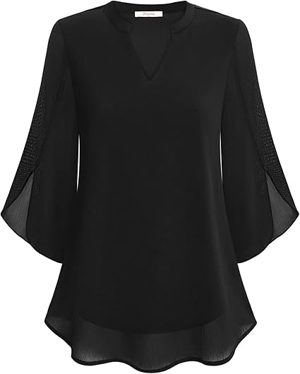 Blusa feminina sofisticada com design em camadas, versátil para looks casuais ou formais. Manga 3/4.