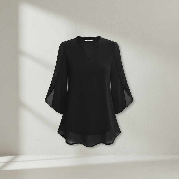 Blusa feminina elegante Brianna com mangas abertas, ideal para um look chique e versátil.