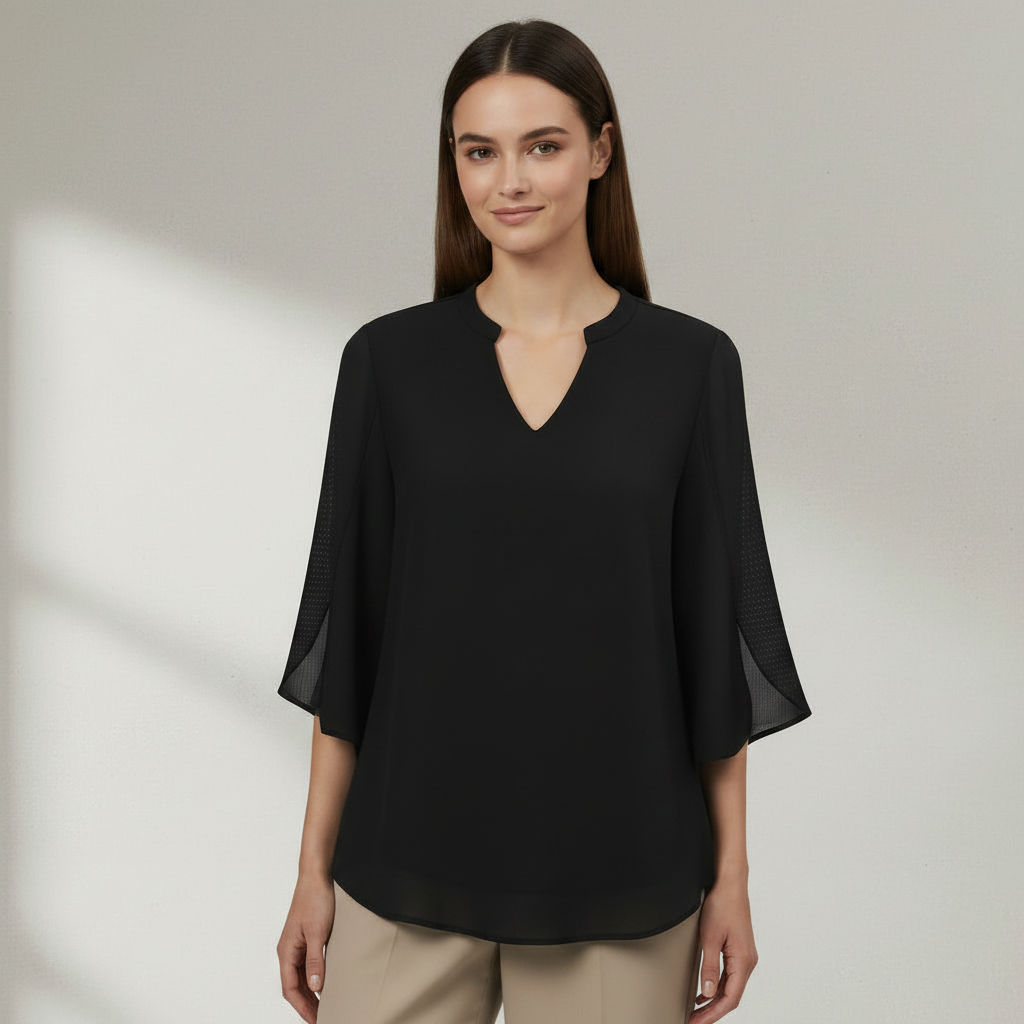 Blusa feminina Brianna fluida, manga aberta, perfeita para verão e estilo casual elegante.