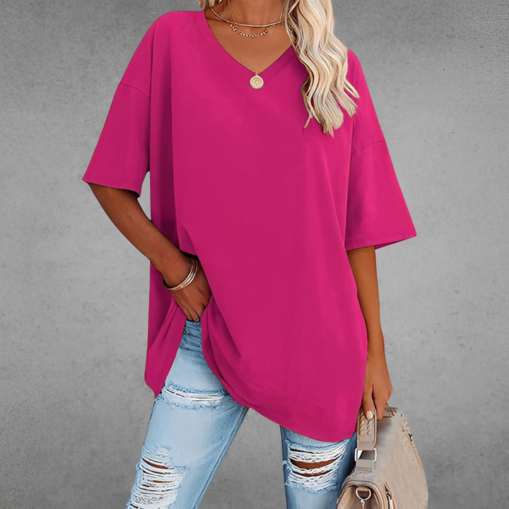 Roupa feminina: top elegante com decote V. Perfeito para estilo e conforto no dia a dia ou verão.