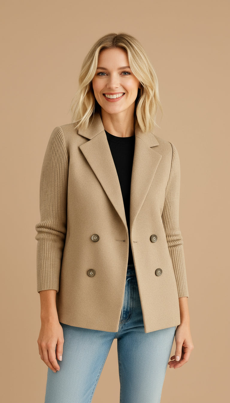 Blazer feminino elegante tipo suéter para todas as estações. Casaco mulher versátil, ideal para look trabalho e casual chique.