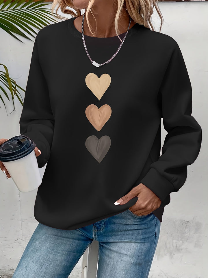 Camisola feminina Amara com corações, estilo e conforto para inverno e outono. Perfeita para looks casuais.