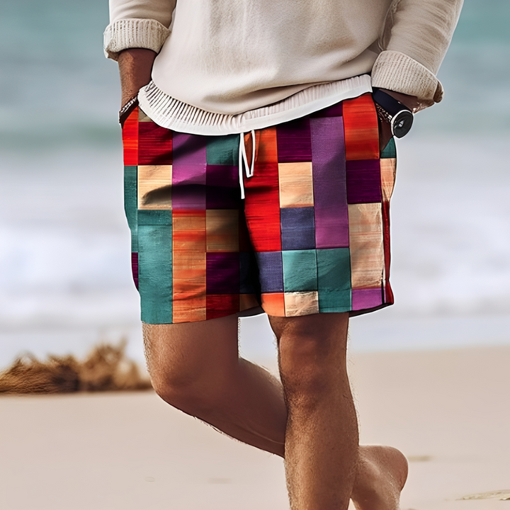 Shorts de praia masculinos leves e confortáveis para o verão. Estilo casual ideal para a areia e moda masculina.