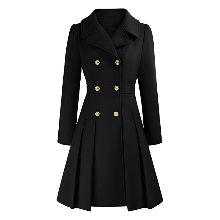 Trench-coat feminino, estilo clássico, abotoamento duplo, cinto e corte ajustado.