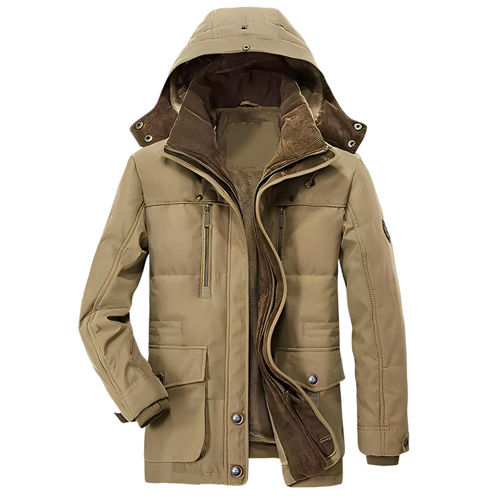Casaco masculino grosso elegante para inverno. Sobretudo quente de moda masculina.