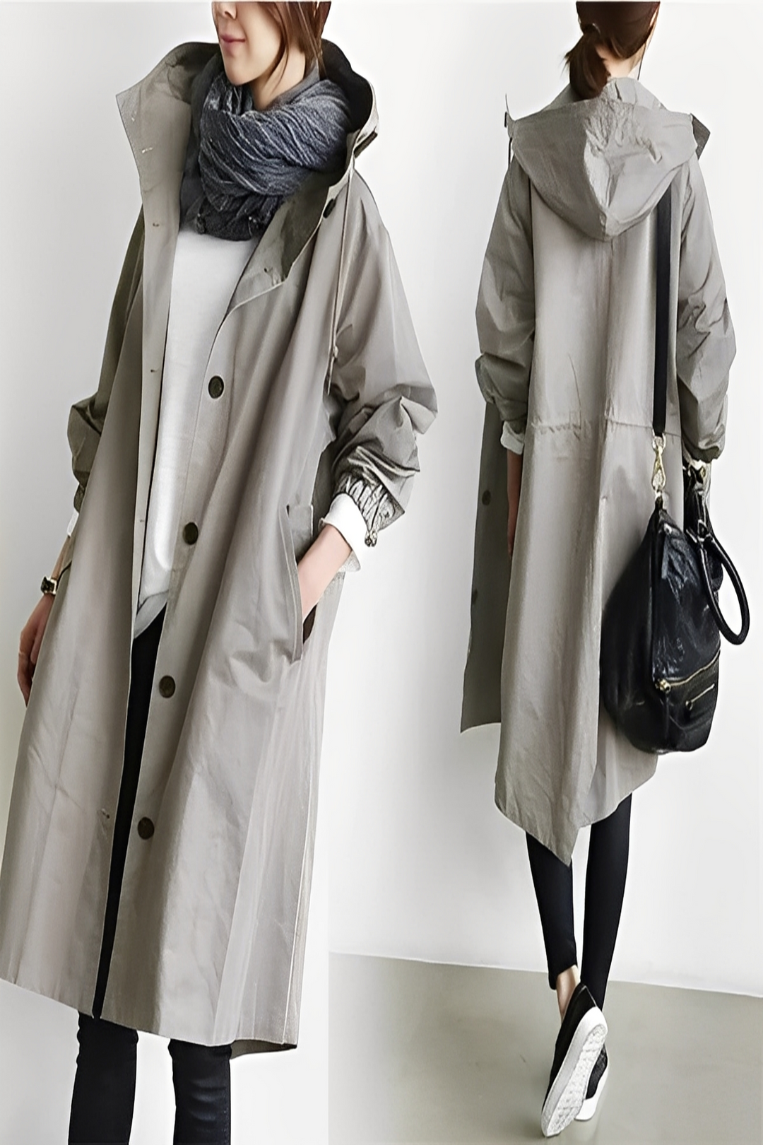 Casaco feminino impermeável leve e chique, oferece proteção versátil contra chuva mantendo o estilo elegante.