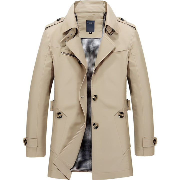 Casaco trench masculino elegante para outono e primavera. Sobretudo clássico e versátil para moda masculina.