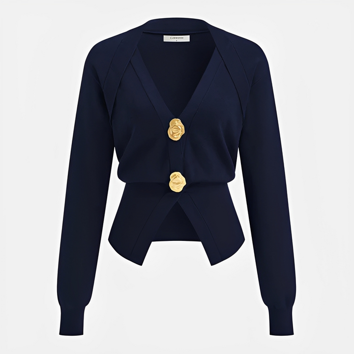 Cardigan feminino decote V. Roupa feminina elegante e casual, casaco perfeito para sobreposição e outono.