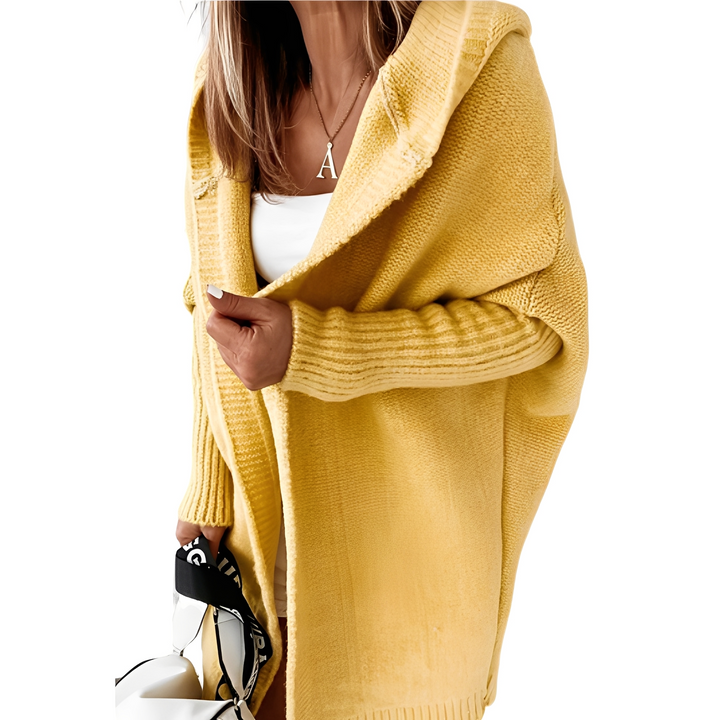 Agasalho feminino aconchegante com capuz. Casaco longo e versátil para dias frios.
