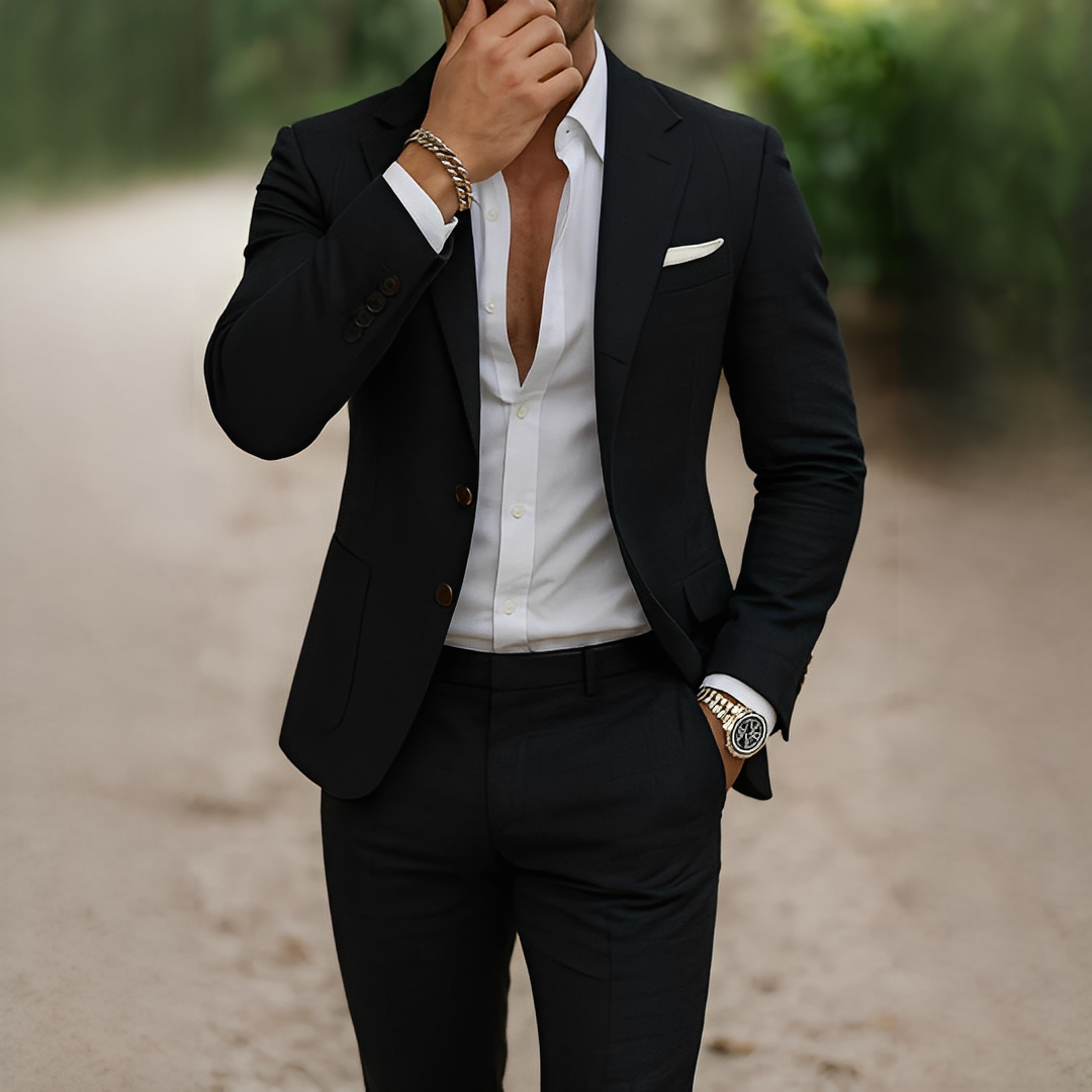 Terno masculino de 2 peças premium, ideal para quem busca elegância e sofisticação em qualquer evento formal.